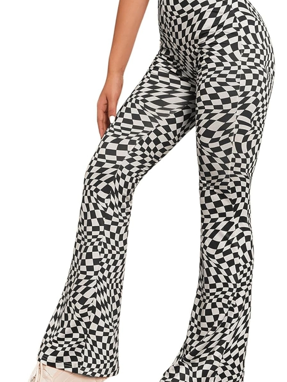 High-Rise Black & White Optical-Print Flare Festival Pants